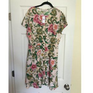 Loft Pink and Green Floral Polyester Dress